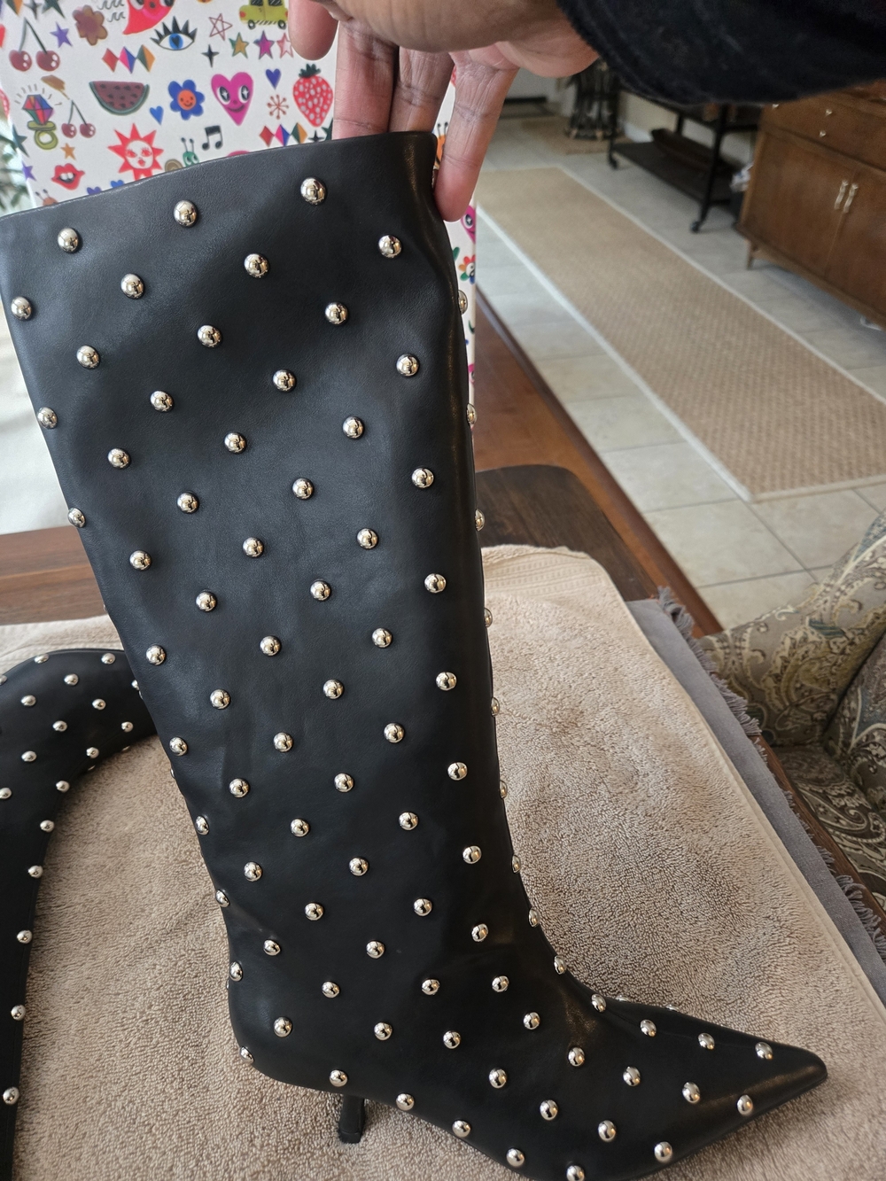 Jeffrey Campbell Black Studded Kitten Heel Women's Knee high Boots Size 11 NWT - Picture 6 of 9